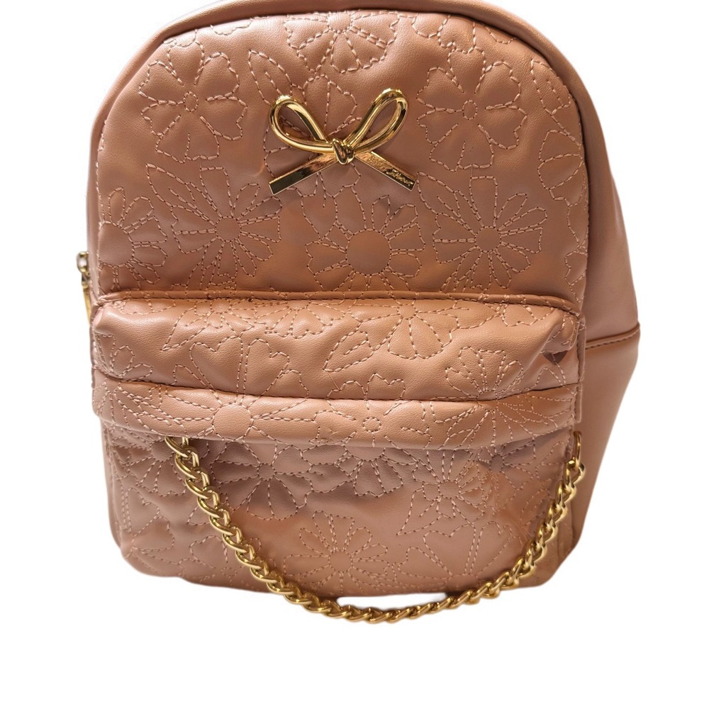 Betsey Johnson Blush Pink Floral Quilted‎ Mini Backpack Bow Chain Accent